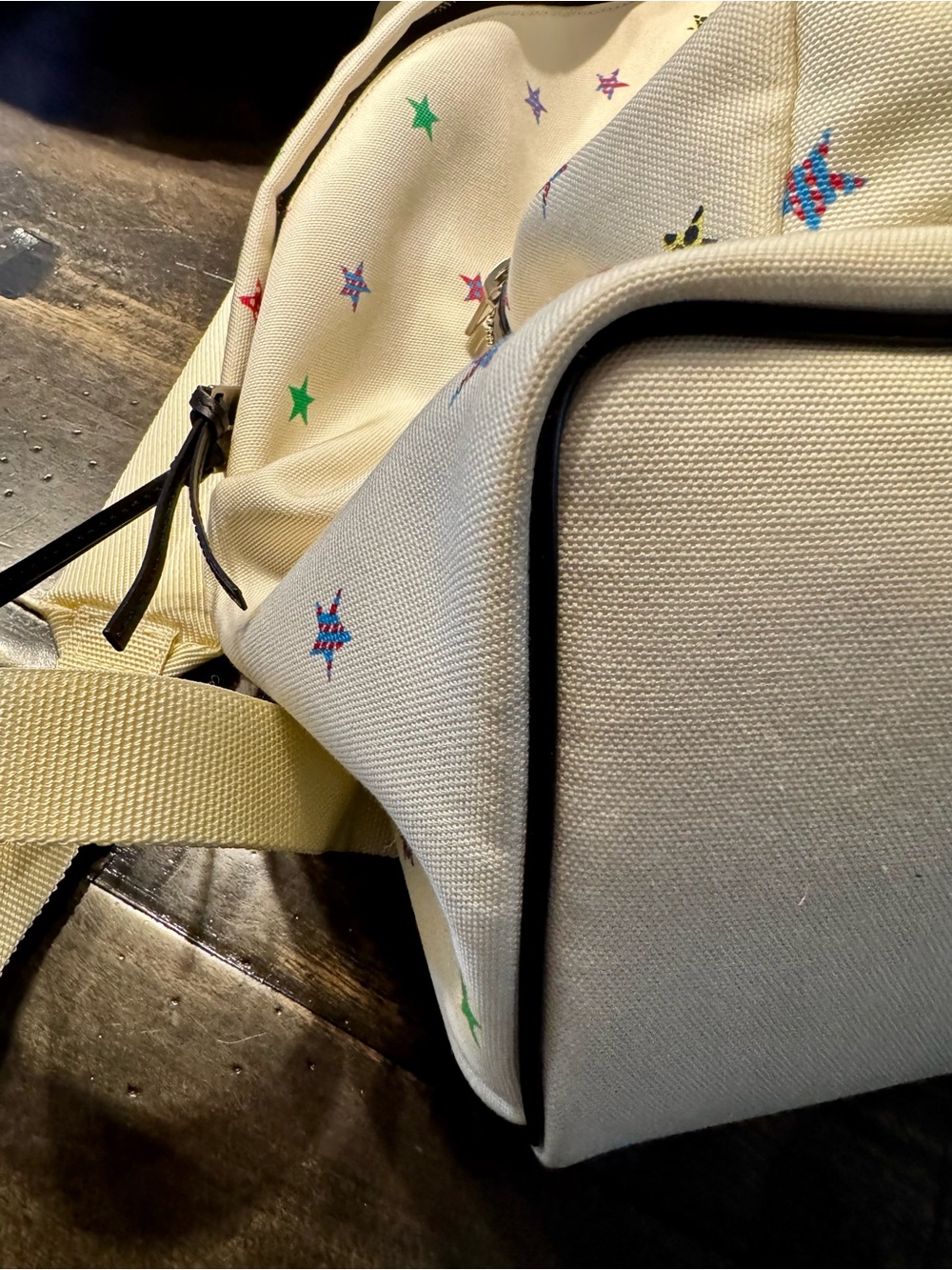 YSL ** Cream Canvas and Leather Backpack with Multicolor Star Motif - Picture 4 of 16
